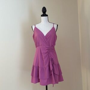 Blue Blush Lavender Purple Sundress Ruffle Ruched Front Drawstring Lined Sz L